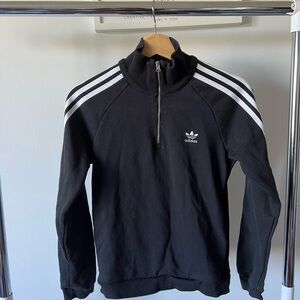 Adidas Black and White Zip Up Sweater with Signature Stripes